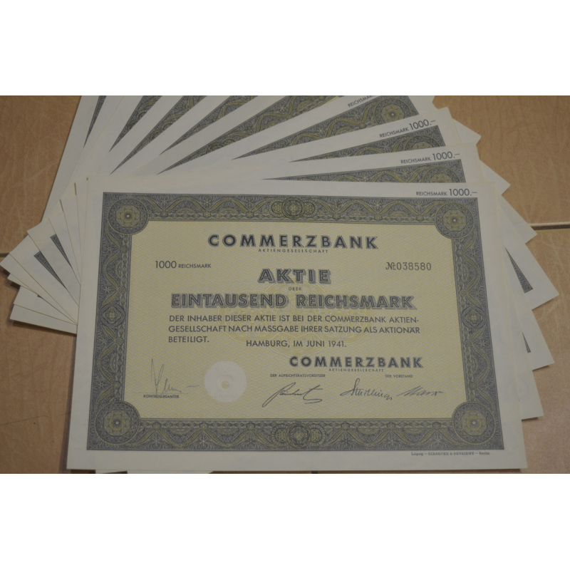 Акція. Німеччина. Commerzbank Hamburg 1000 reichbank 1941 рік aUNC-UNC (5 - 22) Акція. Німеччина. Commerzbank Hamburg 1000 reichbank 1941 рік aUNC-UNC (5 - 22)