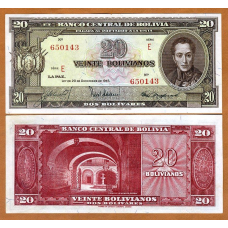 Болівія/Bolivia 20 Bolivanos 1945 Pick 140 UNC