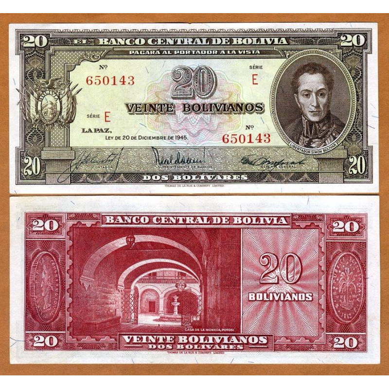Болівія/Bolivia 20 Bolivanos 1945 Pick 140 UNC Болівія/Bolivia 20 Bolivanos 1945 Pick 140 UNC