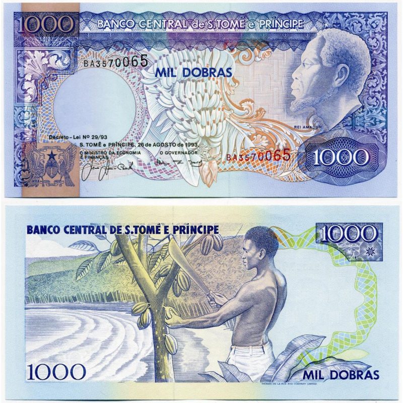 S. Tome e Principe Сан-Томе і Прінсіпі - 1000 Dobras 1993 UNC