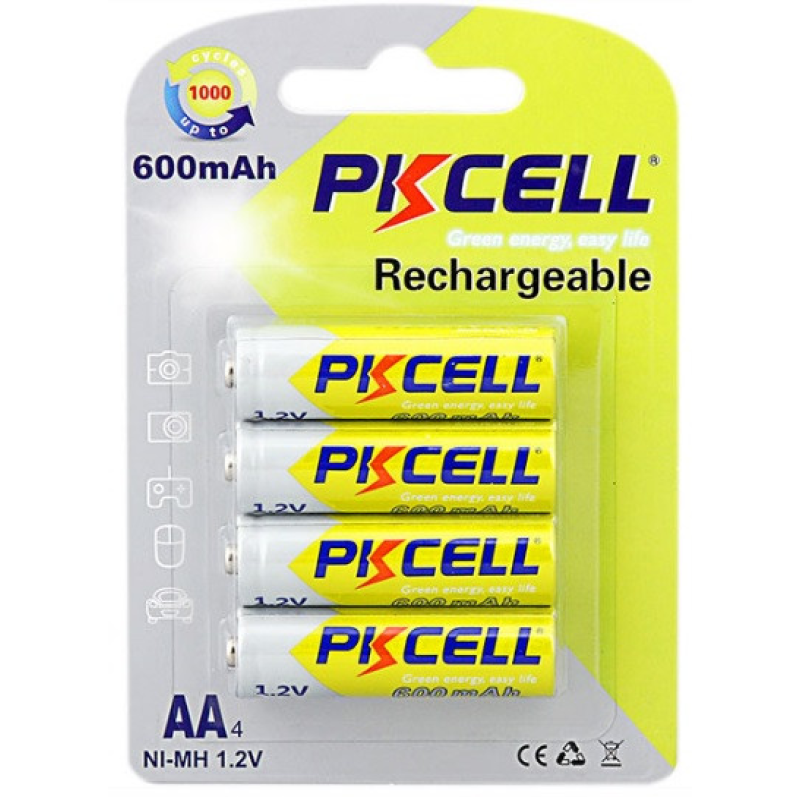 Акумулятор PKCELL 1.2 V AA 600mAh NiMH Rechargeable Battery, 4 штуки на блістері Акумулятор PKCELL 1.2 V AA 600mAh NiMH Rechargeable Battery, 4 штуки на блістері