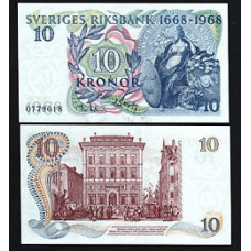 Швеція 10 крон 1968 рік UNC