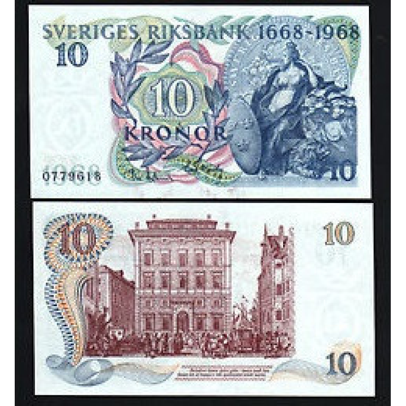 Швеція 10 крон 1968 рік UNC Швеція 10 крон 1968 рік UNC