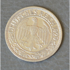 Німеччина 50 рейхспфеннигов 1929 р. А, XF, “Веймарська республіка (1924 - 1938) (АЗ)