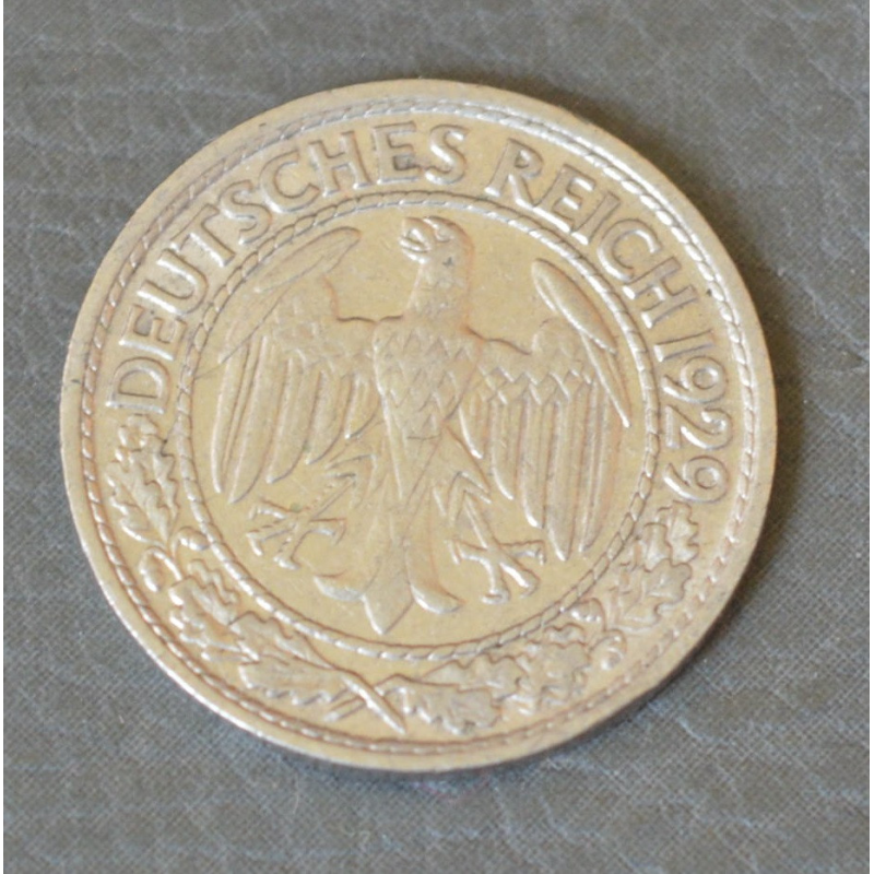 Німеччина 50 рейхспфеннигов 1929 р. А, XF, “Веймарська республіка (1924 - 1938) (АЗ) Німеччина 50 рейхспфеннигов 1929 р. А, XF, “Веймарська республіка (1924 - 1938) (АЗ)