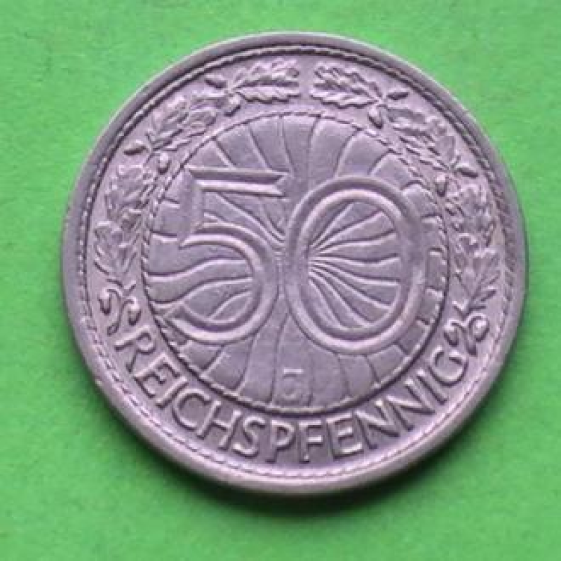 Монета 50 рейхспфеннигов. 1928 рік (J), Веймарська республіка.(АЗ) Монета 50 рейхспфеннигов. 1928 рік (J), Веймарська республіка.(АЗ)
