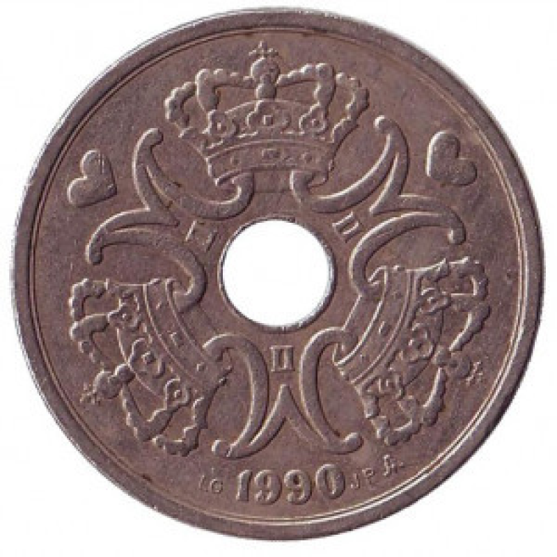Монета 5 крон. 1990 рік, Данія. Монета 5 крон. 1990 рік, Данія.