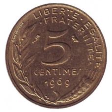 Монета 5 сантимів. 1966-2001 рік, Франція