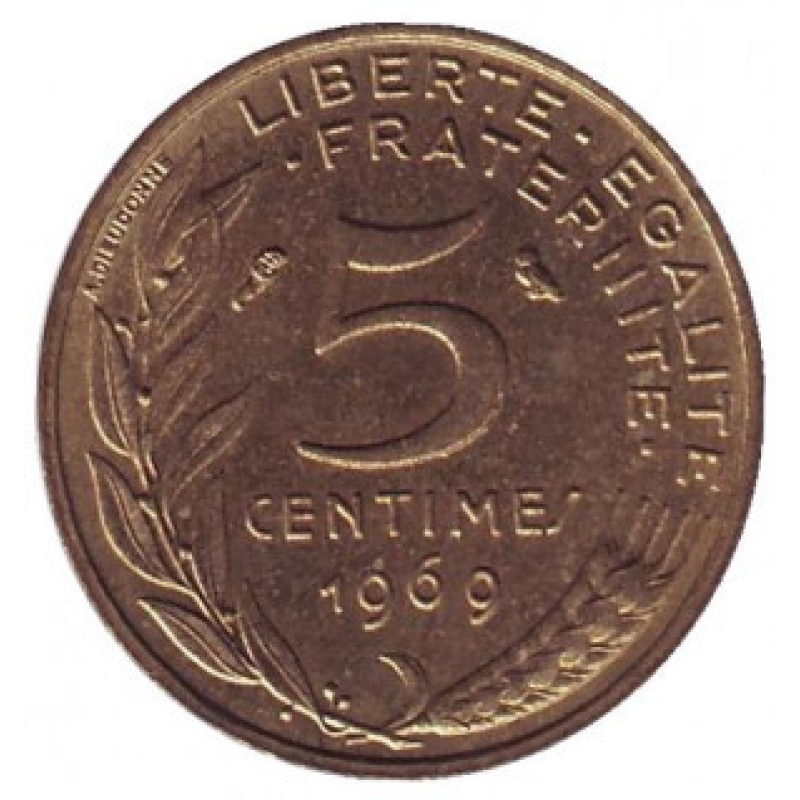 Монета 5 сантимів. 1966-2001 рік, Франція Монета 5 сантимів. 1966-2001 рік, Франція