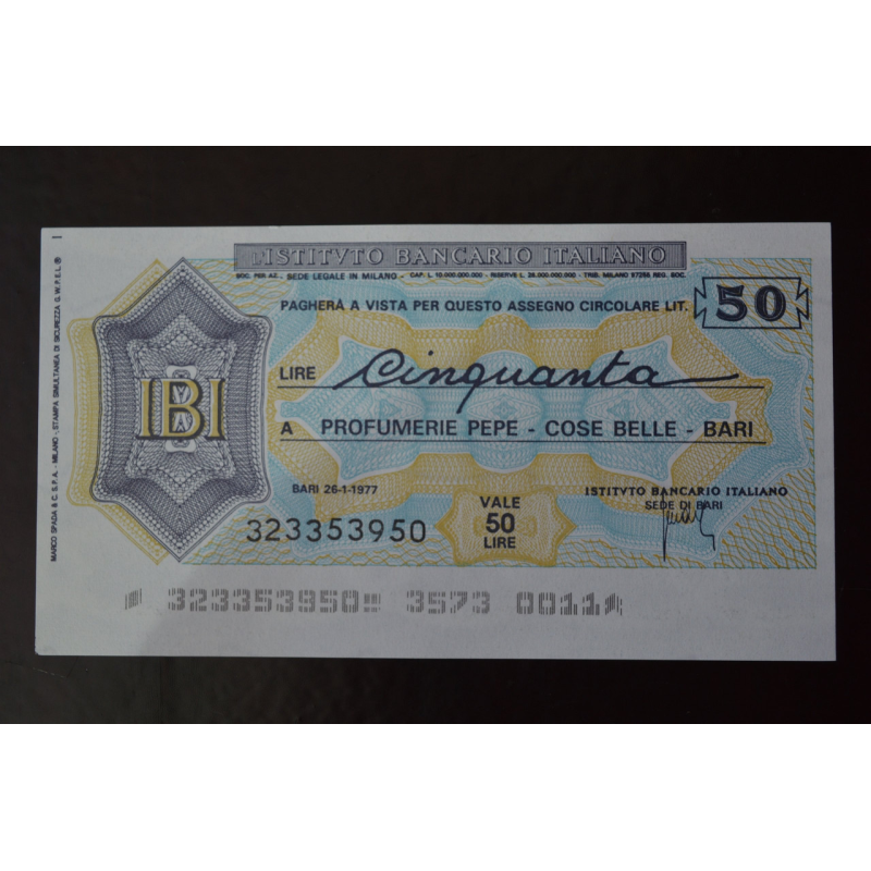 Чек. Італія 50 Лір 1977год (ЧК-1) ЛОТ 9 Чек. Італія 50 Лір 1977год (ЧК-1) ЛОТ 9