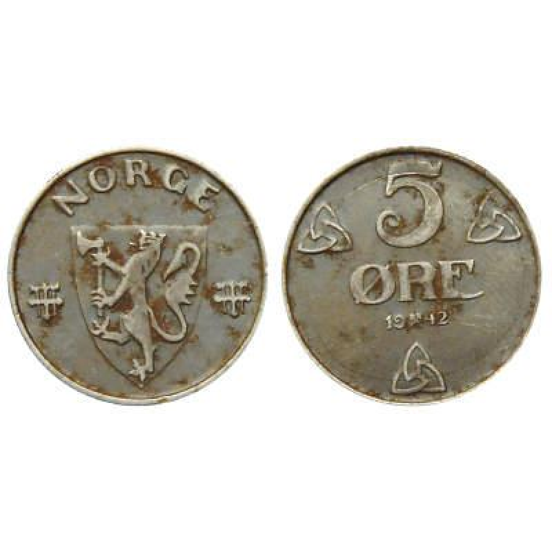 Норвегія 5 оре 1942 рік Норвегія 5 оре 1942 рік