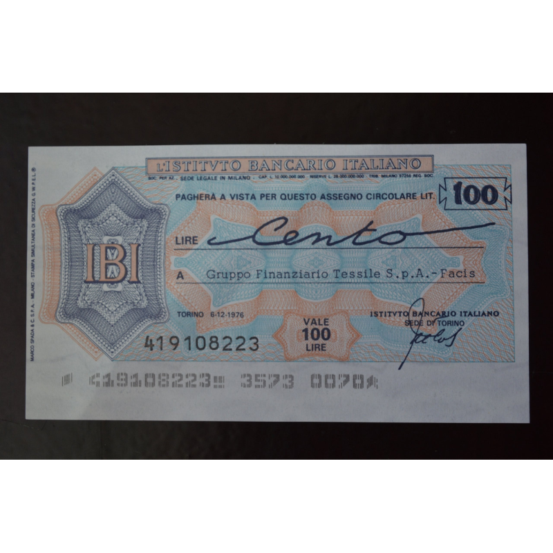 Чек. Італія 100 Лір 1976год (ЧК-1) ЛОТ 8 Чек. Італія 100 Лір 1976год (ЧК-1) ЛОТ 8