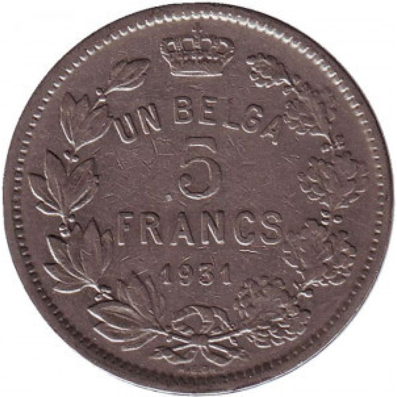 5 франков. 1931 год, Бельгия. (Des Belges) 5 франков. 1931 год, Бельгия. (Des Belges)