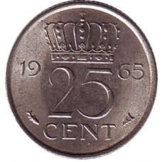 Монета 25 млн. 1965 рік, Нідерланди.