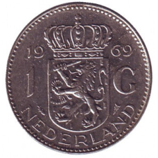 Монета 1 гульден. 1969 рік, Нідерланди. (рыба)