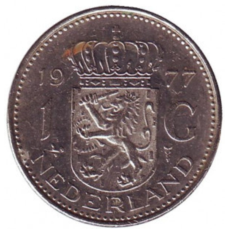Монета 1 гульден. 1977 год, Нидерланды. Монета 1 гульден. 1977 год, Нидерланды.