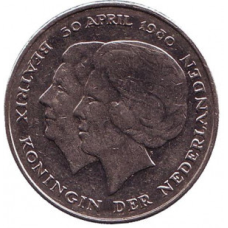 Коронація королеви Беатрікс. Монета 1 гульден. 1980 рік, Нідерланди.
