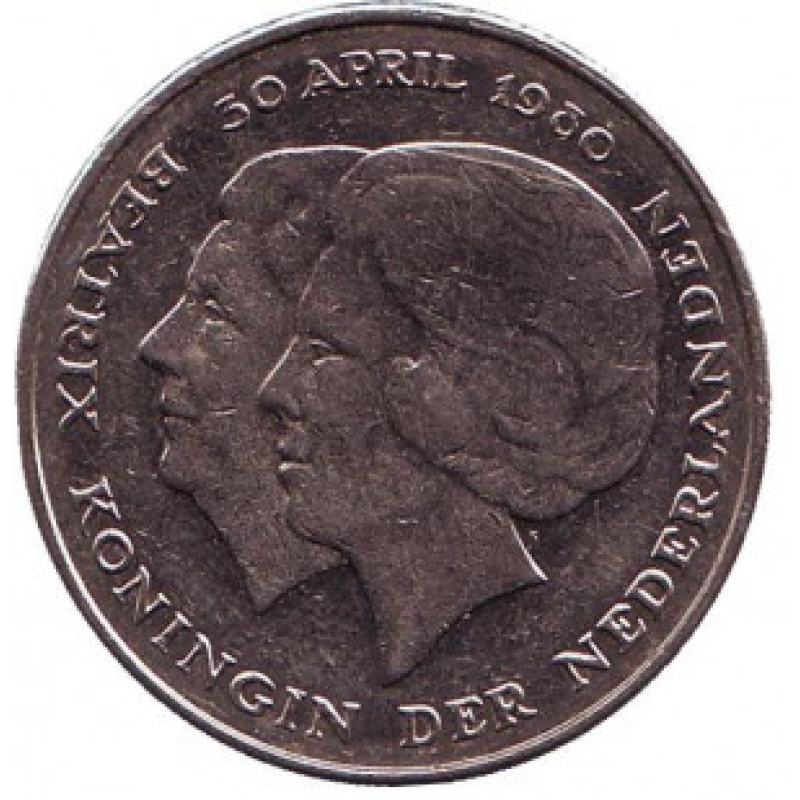 Коронація королеви Беатрікс. Монета 1 гульден. 1980 рік, Нідерланди. Коронація королеви Беатрікс. Монета 1 гульден. 1980 рік, Нідерланди.