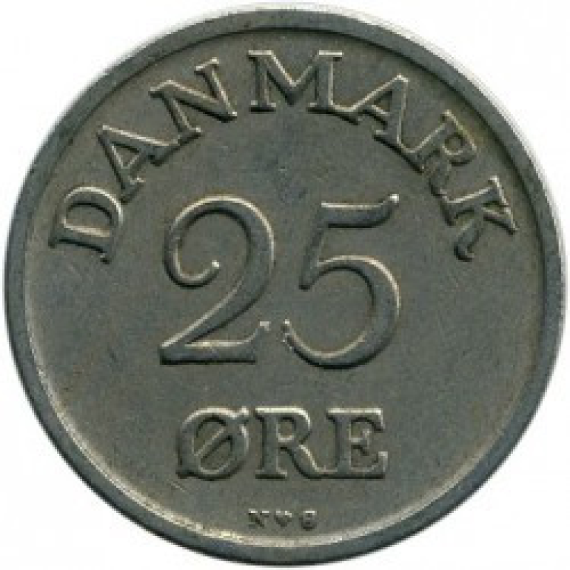 Монета 25 ере. 1948-1960 рік, Данія. (В) Монета 25 ере. 1948-1960 рік, Данія. (В)