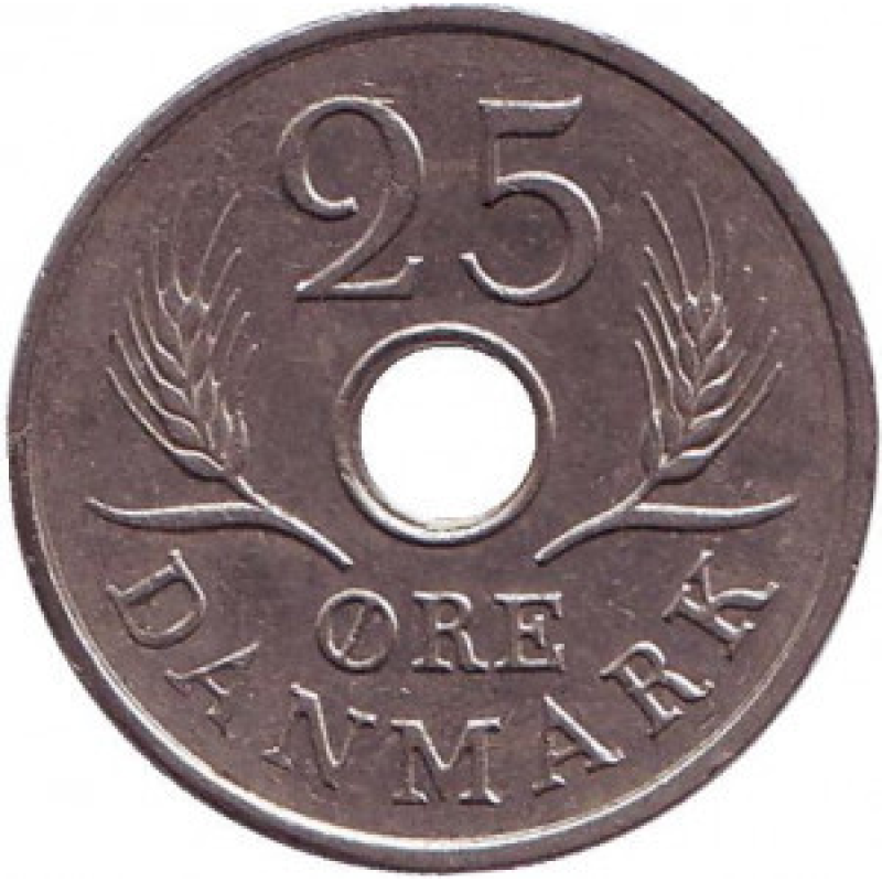 Монета 25 ере. 1966-1972 рік, Данія. (В) C;S Монета 25 ере. 1966-1972 рік, Данія. (В) C;S