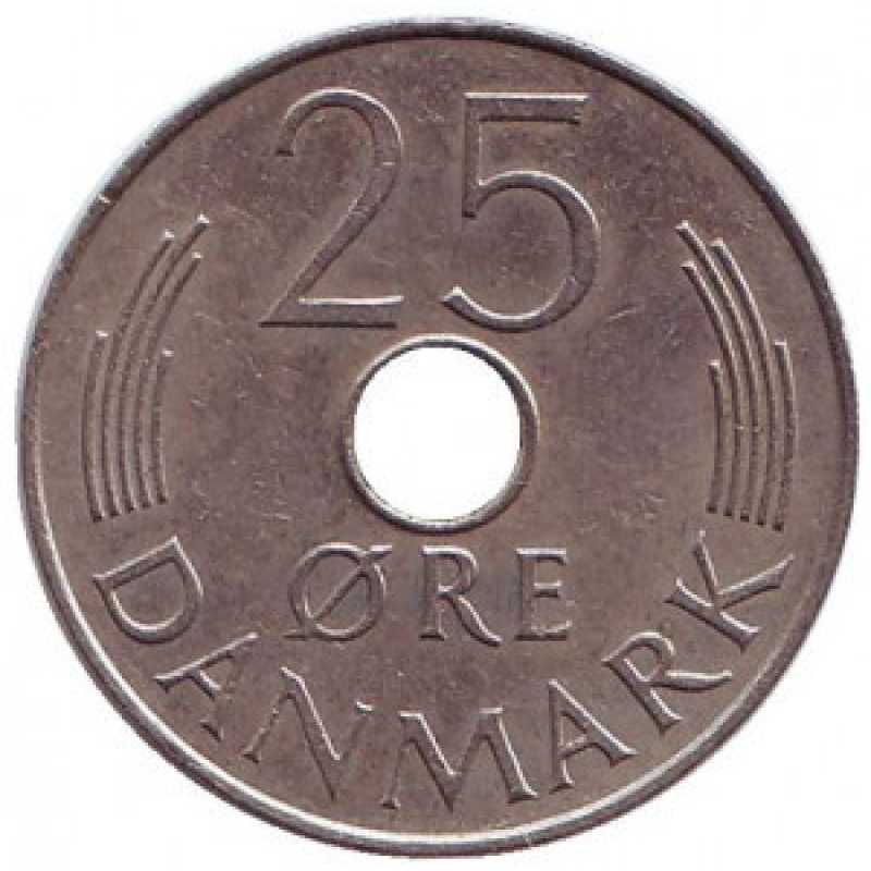 Монета 25 ере. Королева Маргрете II (1973 - 1989), Данія. Монета 25 ере. Королева Маргрете II (1973 - 1989), Данія.