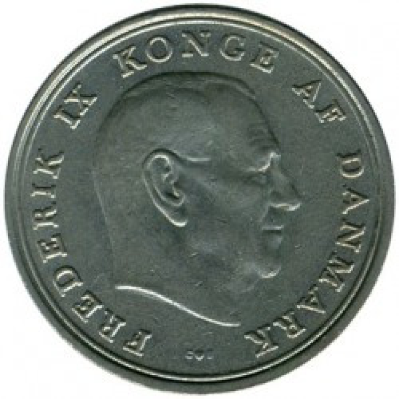 Монета 1 крона 1960-1972 рік, Данія. (В) Монета 1 крона 1960-1972 рік, Данія. (В)