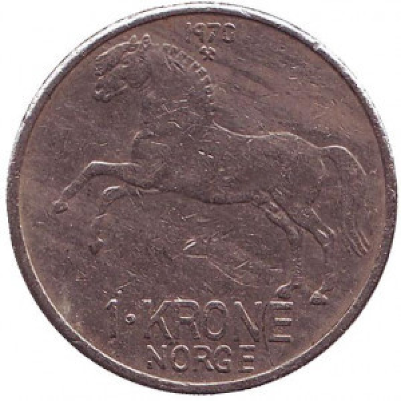 Кінь. Монета 1 крона. 1958-73 рік, Норвегія. (БД) Кінь. Монета 1 крона. 1958-73 рік, Норвегія. (БД)