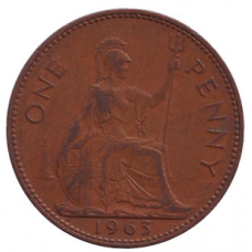 Монета 1 пенні. 1953-67 рік, Великобританія.  (В)