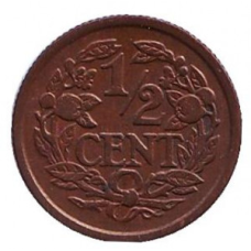 Монета 1/2 цента. 1927,30,34,40 рік, Нідерланди.