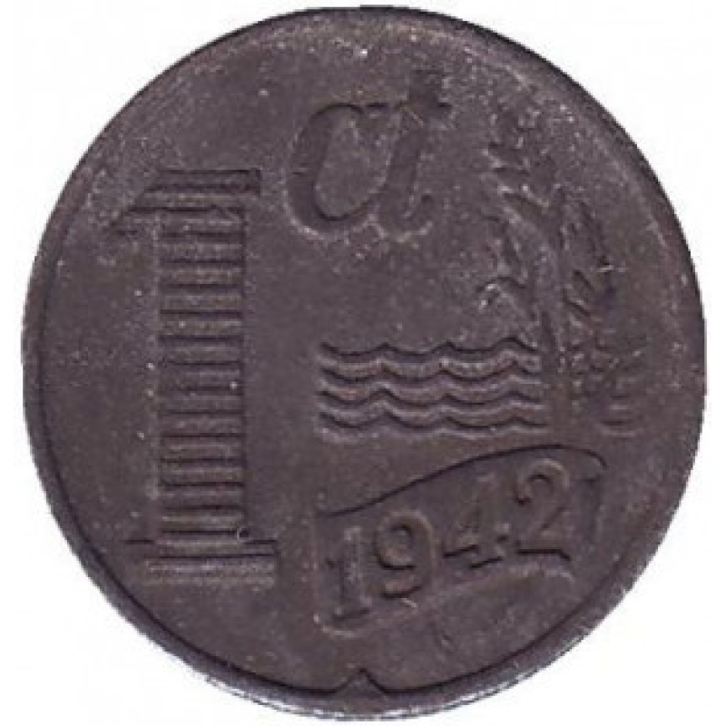 Монета 1 цент. 1942 рік, Нідерланди. Монета 1 цент. 1942 рік, Нідерланди.