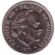 Монета 5 франків. 1971 рік, Монако. (Д)