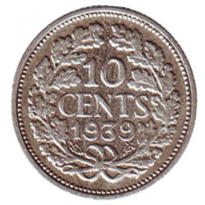 Монета 10 міліграмів. 1944,39 рік, Нідерланди. (срібло)