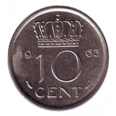 Монета 10 центів. 1963 рік, Нідерланди.