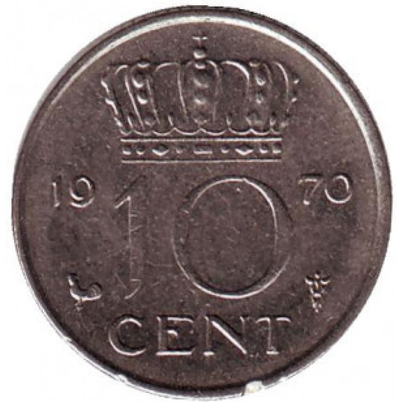 Монета 10 центів. 1970 рік, Нідерланди. Монета 10 центів. 1970 рік, Нідерланди.