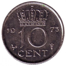 Монета 10 центів. 1973 рік, Нідерланди.