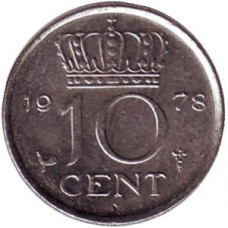 Монета 10 центів. 1978 рік, Нідерланди.