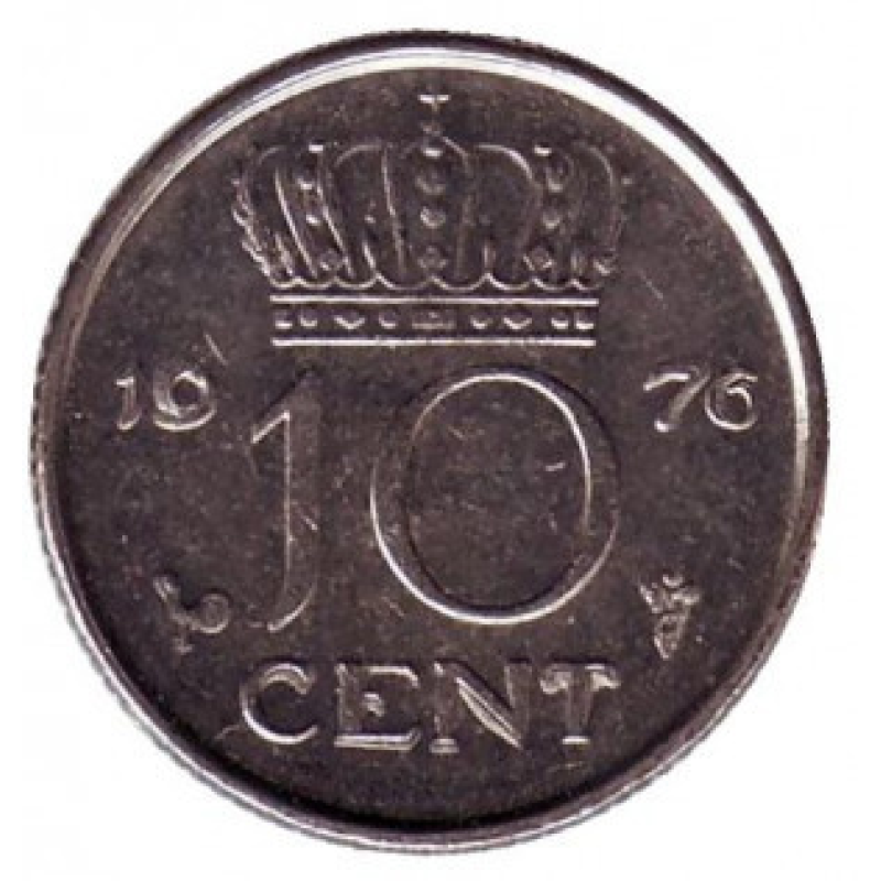 Монета 10 центів. 1976 рік, Нідерланди. Монета 10 центів. 1976 рік, Нідерланди.