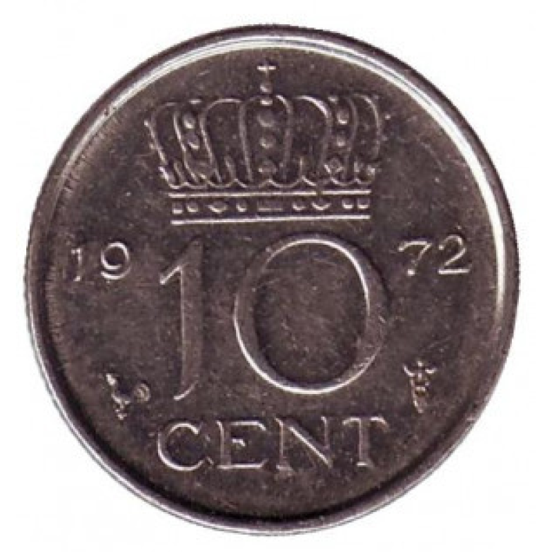 Монета 10 центів. 1977 рік, Нідерланди. Монета 10 центів. 1977 рік, Нідерланди.