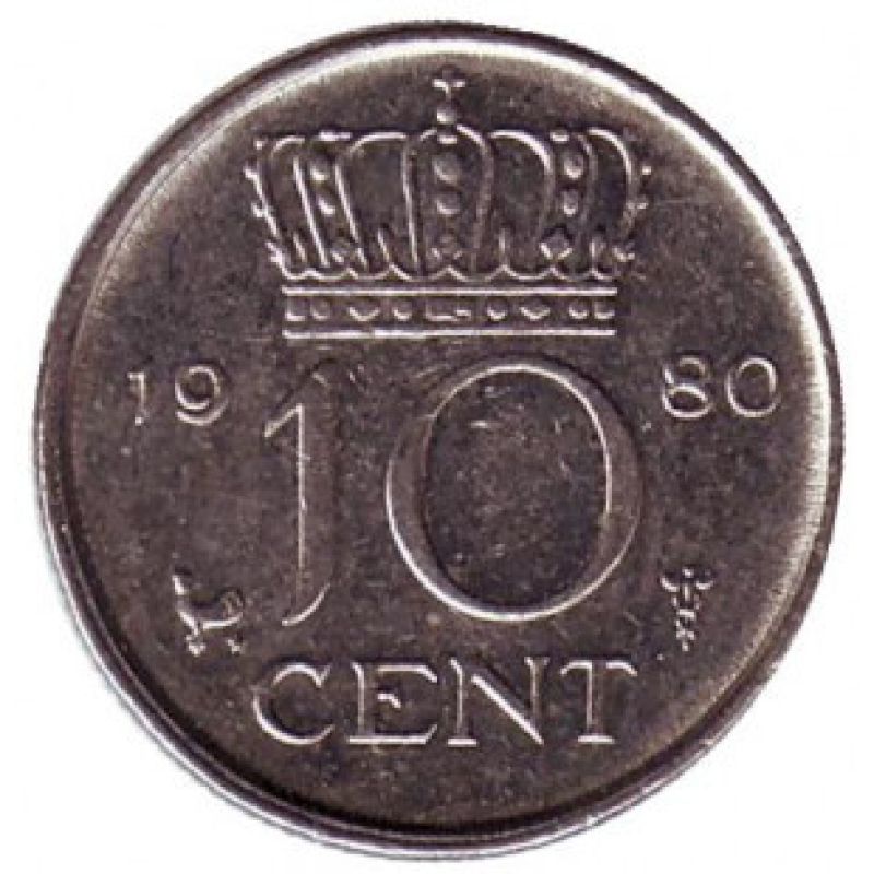 Монета 10 центів. 1980 рік, Нідерланди. Монета 10 центів. 1980 рік, Нідерланди.