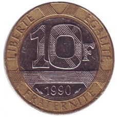 Монета 10 франків. 1990 рік, Франція.