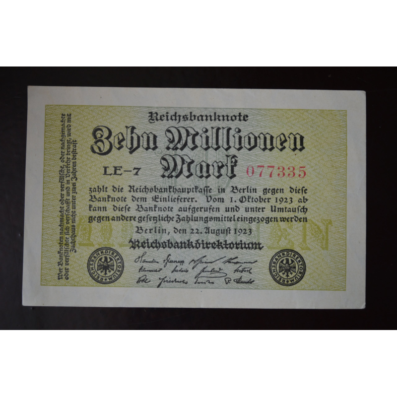 Німеччина 10000000 марок(10 мільйонів) 1923 р(Р-1)2 Німеччина 10000000 марок(10 мільйонів) 1923 р(Р-1)2