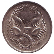 Єхидна. Монета 5 центів. 1973,80 рік, Австралія..(БЖ)