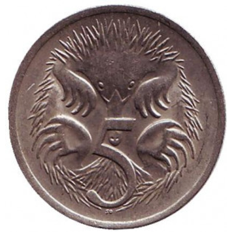 Єхидна. Монета 5 центів. 1973,80 рік, Австралія..(БЖ) Єхидна. Монета 5 центів. 1973,80 рік, Австралія..(БЖ)