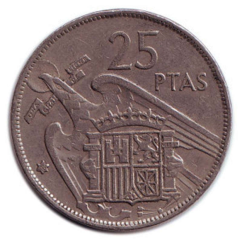 Монета 25 песет. 1957 рік, Іспанія. (Г) Монета 25 песет. 1957 рік, Іспанія. (Г)
