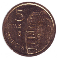 Мурсія. Монета 5 песет. 1999 рік, Іспанія.(Г)