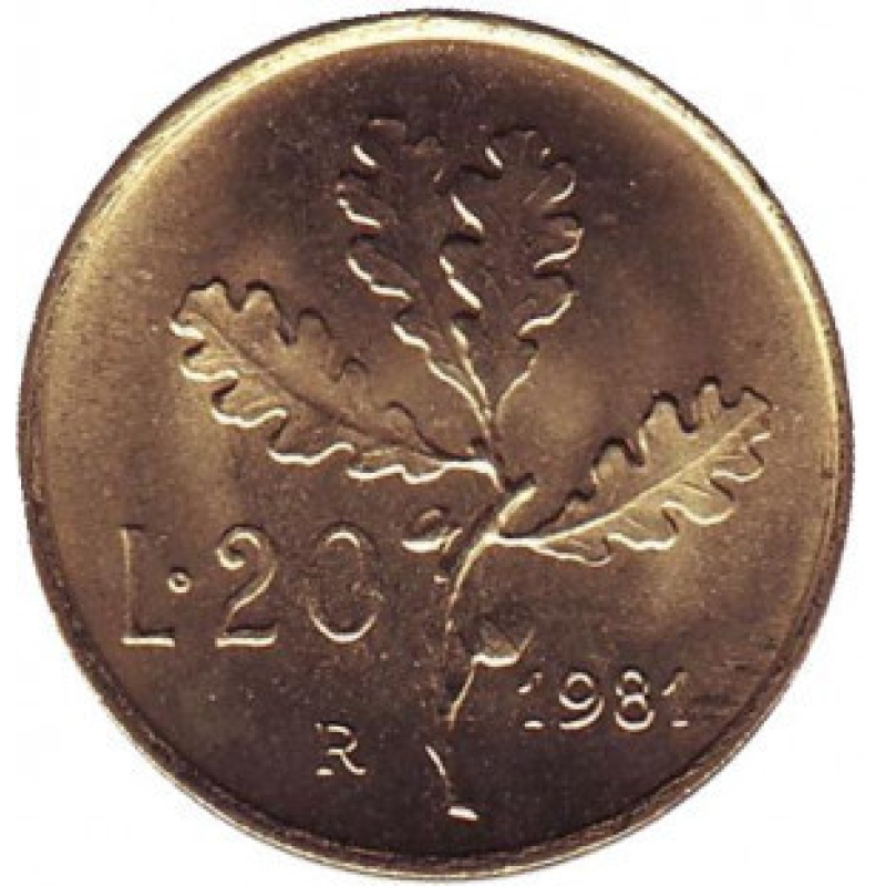 Дубова гілка. Монета 20 лір. 1975,81,89 рік, Італія.(АМ) Дубова гілка. Монета 20 лір. 1975,81,89 рік, Італія.(АМ)