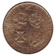 70 років військової авіації. Монета 200 лір. 1993 рік, Італія.(АМ)