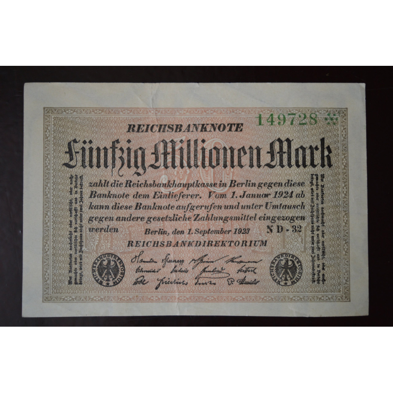 Німеччина 50000000 марок(50 мільйонів) 1923 р(Р-1)2 Німеччина 50000000 марок(50 мільйонів) 1923 р(Р-1)2