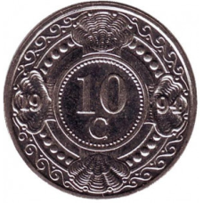 Квітка апельсинового дерева. Монета 10 центів, 1989,90,91,94 рік, Нідерландські Антильські острови.