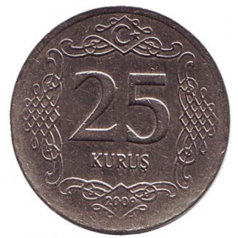 25 курушів. 2009,10,18 рік, Туреччина.(Г) 25 курушів. 2009,10,18 рік, Туреччина.(Г)